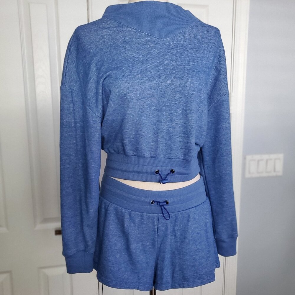 SET Flirtitude Terry Cotton Long Sleeved Top & Short Set BLUE